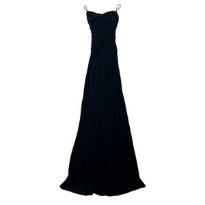 Pamela Dennis women's Black Ruched Spaghetti Strap Floor Length Evening Gown